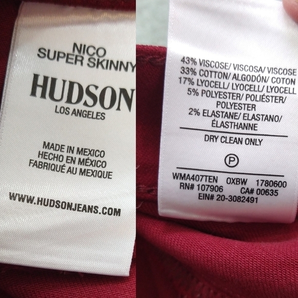 Hudson Nico Oxblood Wax Red Super Skinny Jean Mid Rise Coated Modern - Picture 7 of 7